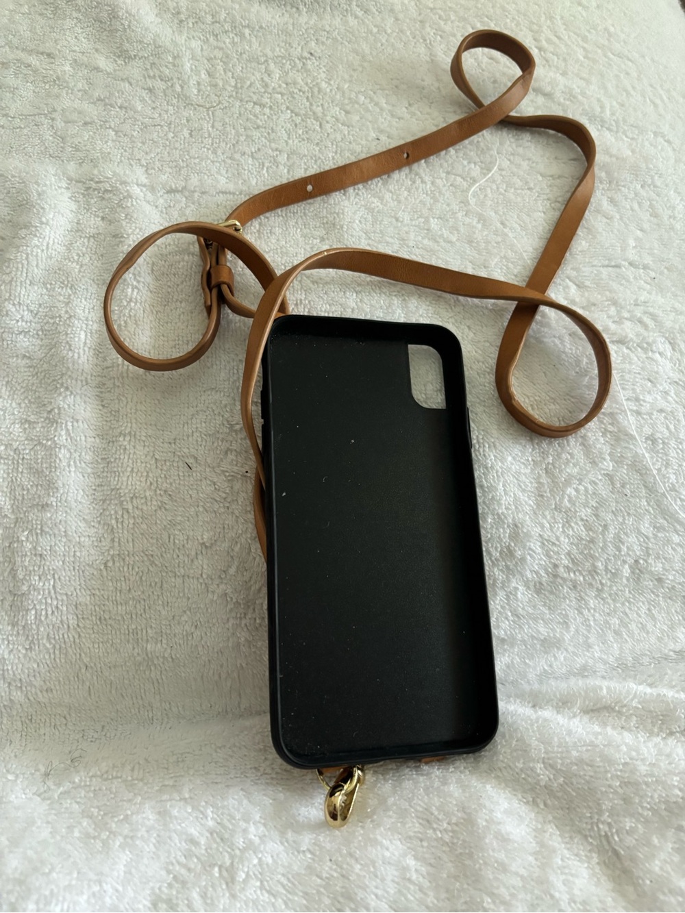 Hollister Black Phone Case with Brown Leather Crossbody Strap